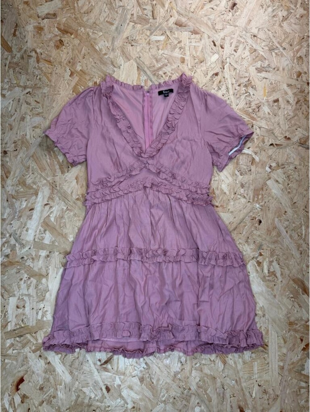 Trixxi Womens Ruffle Babydoll Dress XL Pink V-Neck Short Sleeve Tiered Mini